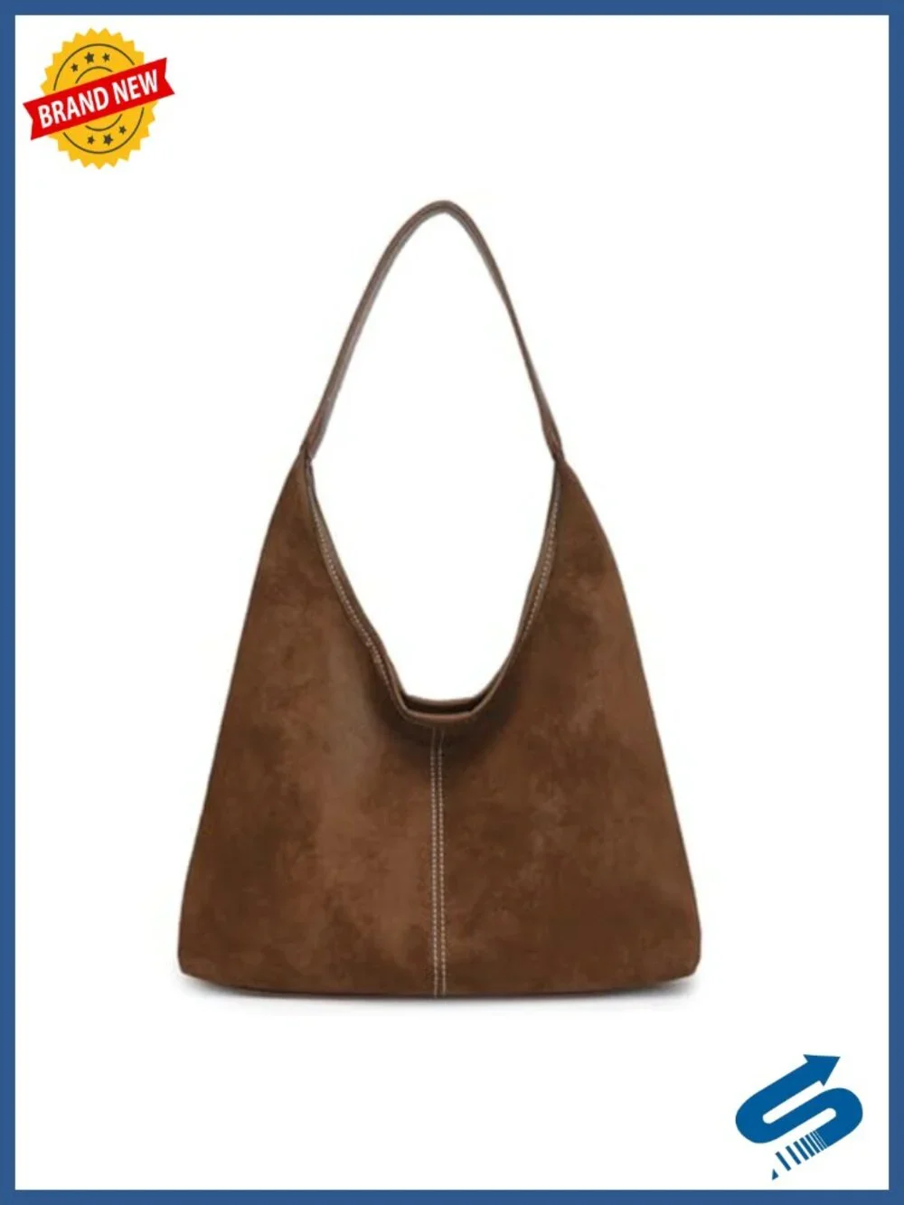 Large Suede Hobo Shoulder Bag Tote Handbag Contrast Stitching